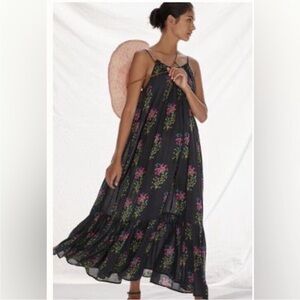 Anthropologie Black floral motif Maxi Dress-M